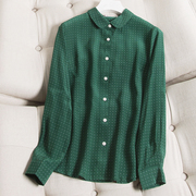 PUXU直播款1.28真丝衬衫女士绿色白波点显瘦长袖桑蚕丝上衣