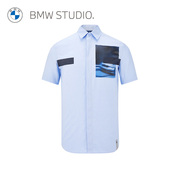 BMW Studio宝马男装夏季潮流时尚纯棉男士休闲短袖衬衫