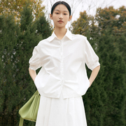 indicia纯棉衬衫白色，上衣短袖直筒纯色衬衣女，夏季标记女装