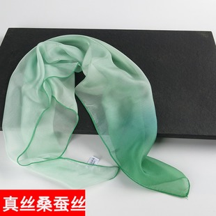 微瑕渐变色小方巾丝巾绿色春秋夏季薄桑蚕丝100%真丝围巾