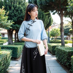 改良新中式旗袍日常可穿小个子民国风学生装女装上下套装裙班服夏