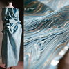 立体流水条纹蓝银提花肌理布料创意高档裙子上衣汉服装设计师面料
