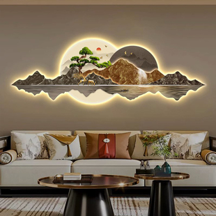 新中式客厅装饰画led灯画沙发背景墙挂画2024大气山水画壁画