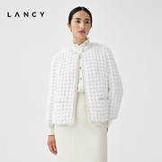LANCY/朗姿2023冬季白色皮草外套水貂毛皮短款外套女时尚上衣