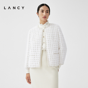 lancy朗姿2023冬季白色，皮草外套水貂毛皮，短款外套女时尚上衣