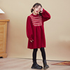 女童针织连衣裙时髦秋冬款2023韩版中大儿童红色毛衣公主裙子