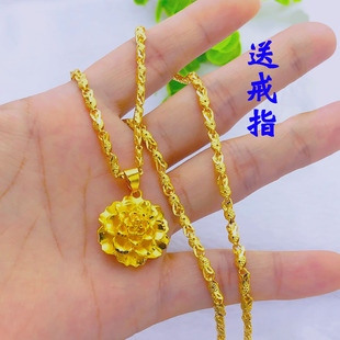 越南沙金项链女款纯金色锁骨链，镀金仿真假黄金，吊坠久不褪色首饰品