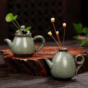 迷你水培花插花瓶陶瓷绿釉茶壶花器桌面摆件复古简约手工个性时尚