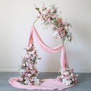 粉色婚礼拍照背景花艺拱门玫瑰花排挂壁路引花直播间橱窗仿真花卉