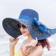 沙滩帽子女夏季防嗮遮阳帽大沿可折叠草帽度假海边太阳帽