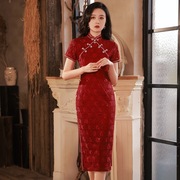订婚旗袍新中式穿搭春季小清新年轻款平时可穿红色蕾丝礼服女