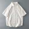 日系白色提花亚麻衬衫男士短袖夏季薄款休闲上衣外贸男装棉麻衬衣