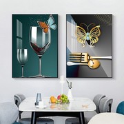 餐厅装饰画饭厅壁画餐桌背景，画现代简约酒杯墙画有框两联挂画