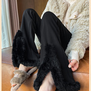 孕妇裤子秋冬季加绒加厚时尚大码修身显瘦加长脚口兔毛喇叭裤