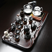 陶瓷茶具套装家用简约整套全自动电热磁炉黑檀，实木茶盘紫砂茶壶杯