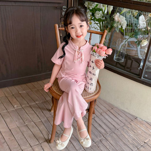 女童夏季套装女宝宝新中式国风衣服洋气儿童2三5四岁短袖夏装