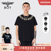 BOYLONDON春24男女同款短袖仿烫金环形印花老鹰潮牌T恤N01903