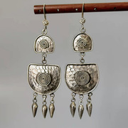 波西米亚民族风，925纯银耳饰时尚复古质感螺旋，纹长款流苏耳环女式