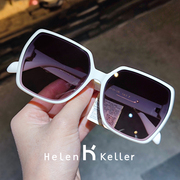 海伦凯勒白框太阳镜女2024防紫外线白色墨镜，高级感近视带度数