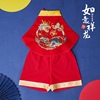 龙年宝宝周岁服纯棉男童肚兜夏季套装婴儿百天衣服红色背心中国风