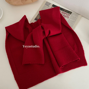 围巾红色针织小披肩，女2024春秋，外搭衬衫时尚洋气网红毛衣