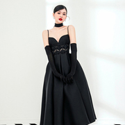 越南小众GIANA 2023年夏季法式优雅赫本风气质黑色吊带长裙