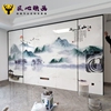 新中式山水画瓷砖背景墙客厅，电视微晶石墙砖简约电视墙背景影视墙