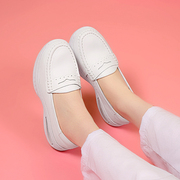 2023气垫护士鞋白色，坡跟软底透气牛皮，防滑平底镂空医护鞋