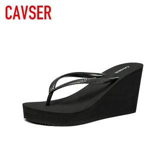 cavser超高跟防水台人字拖夏季女式夹脚厚底松糕凉拖鞋防滑沙滩鞋
