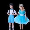 六一儿童节男童背带装女童蓬蓬纱裙天蓝色舞蹈公主裙黄色酒红纱裙