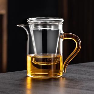 加厚耐高温全玻璃，冲泡茶壶花茶绿茶，红茶杯茶水分离公道杯带过滤网