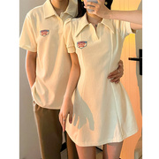 小众设计感情侣装夏季2023韩版短袖T恤女连衣裙法式一裙一衣ins潮