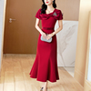 红色伴娘服连衣裙女2024春夏高级感订婚礼服，新中式长款鱼尾裙