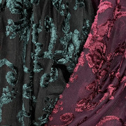 墨绿枣红色弹力网纱丝绒剪花，柔软垂时装，布料打底衫半身裙旗袍