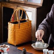 日式竹编制品竹篮包旗袍小拎包手提复古文艺编织包便携茶具收纳包