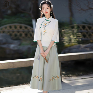 学生装改良小洋装新中式旗袍民国风春秋日常年轻少女装长款两件套