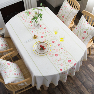 长椭圆型桌布布艺田园小清新棉麻风椭圆形餐桌布可伸缩折叠桌台布