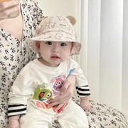 婴儿帽子春秋韩版可爱小熊，遮阳渔夫帽可调节薄款男童女宝宝防晒帽