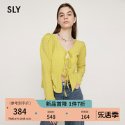 SLY 2024夏季田园淑女风泡泡袖蝴蝶结针织开衫030HSM80-2100