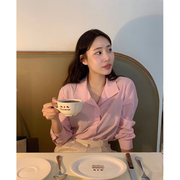 「韩剧氛围感」温柔浅粉色，长袖通勤衬衫女小众，设计感时髦衬衣春夏