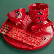 中式红色陶瓷结婚吃饭碗情侣，对碗婚庆，嫁妆礼物伴娘碗筷勺套装