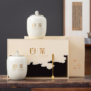 高端白茶茶叶包装盒空，礼盒创意陶瓷茶叶罐，双罐半斤空盒子定制