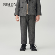 rbigx瑞比克童装冬季潮流裤子英伦，复古男童羊毛套装西裤长裤