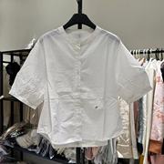 韩版短袖圆领灯笼袖单排扣白衬衫水洗棉衬衣品质2024夏季女装
