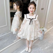 韩国女童连衣裙春款韩版童装蕾丝刺绣宝宝长袖公主裙欧美童裙
