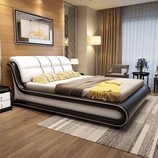 皮床现代简约主卧双人床，1.8米1.5m储物科技，布床榻榻米床