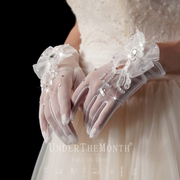 新娘婚纱礼服白色手套，蕾丝珍珠亮片手套，影楼拍照道具结婚饰品