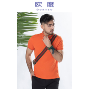 OUHTEU/欧度男士短袖T恤翻领橘色时尚修身版型夏季
