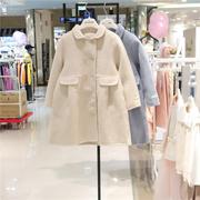 perimitz韩国童装23冬款女童纯色中长款呢子，大衣翻领时尚外套