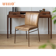 ulllo轻奢真皮椅子靠背椅家用餐厅，餐椅现代简约复古油蜡皮休闲椅